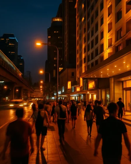 bangkok sukhumvit rua noite Rua de Sukhumvit à noite com hotéis e movimento urbano em Bangkok