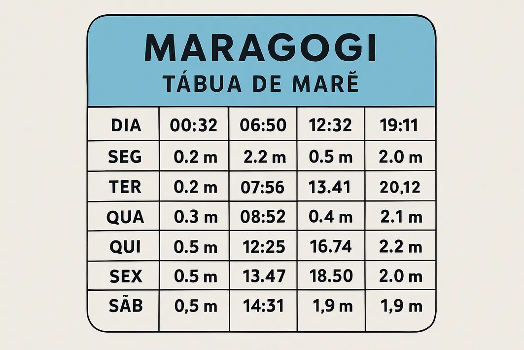 maragogi tabua de mare detalhe praia Tábua de maré detalhada sobre mesa de madeira com fundo de praia natural em Maragogi