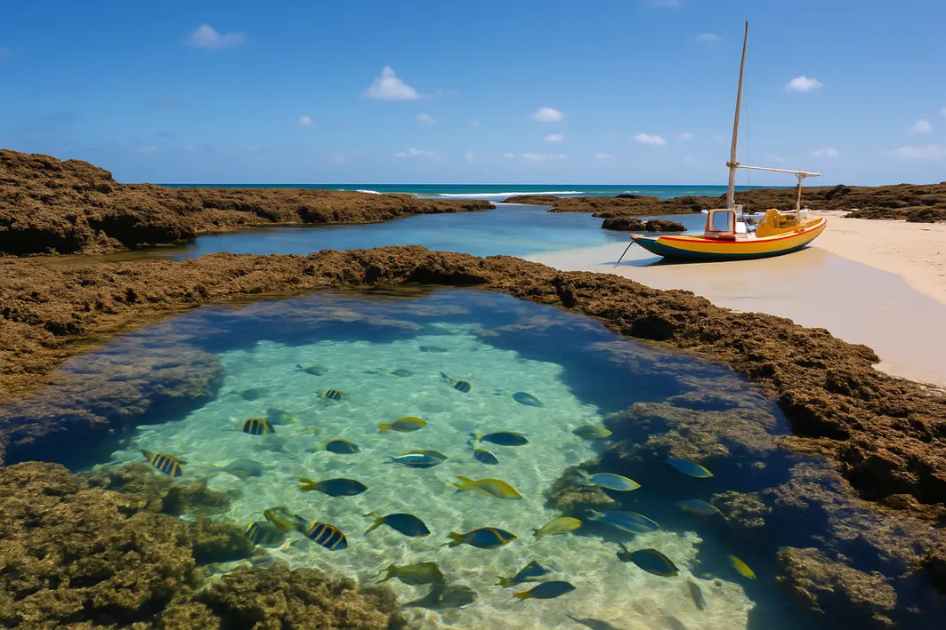 piscinas naturais porto galinhas jangada Piscina natural em Porto de Galinhas com água cristalina, recifes de corais e jangada de madeira na areia branca
