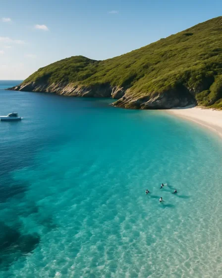 praia do farol arraial do cabo aguas cristalinas Praia do Farol Arraial do Cabo com água cristalina azul turquesa e areia branca vista aérea por drone